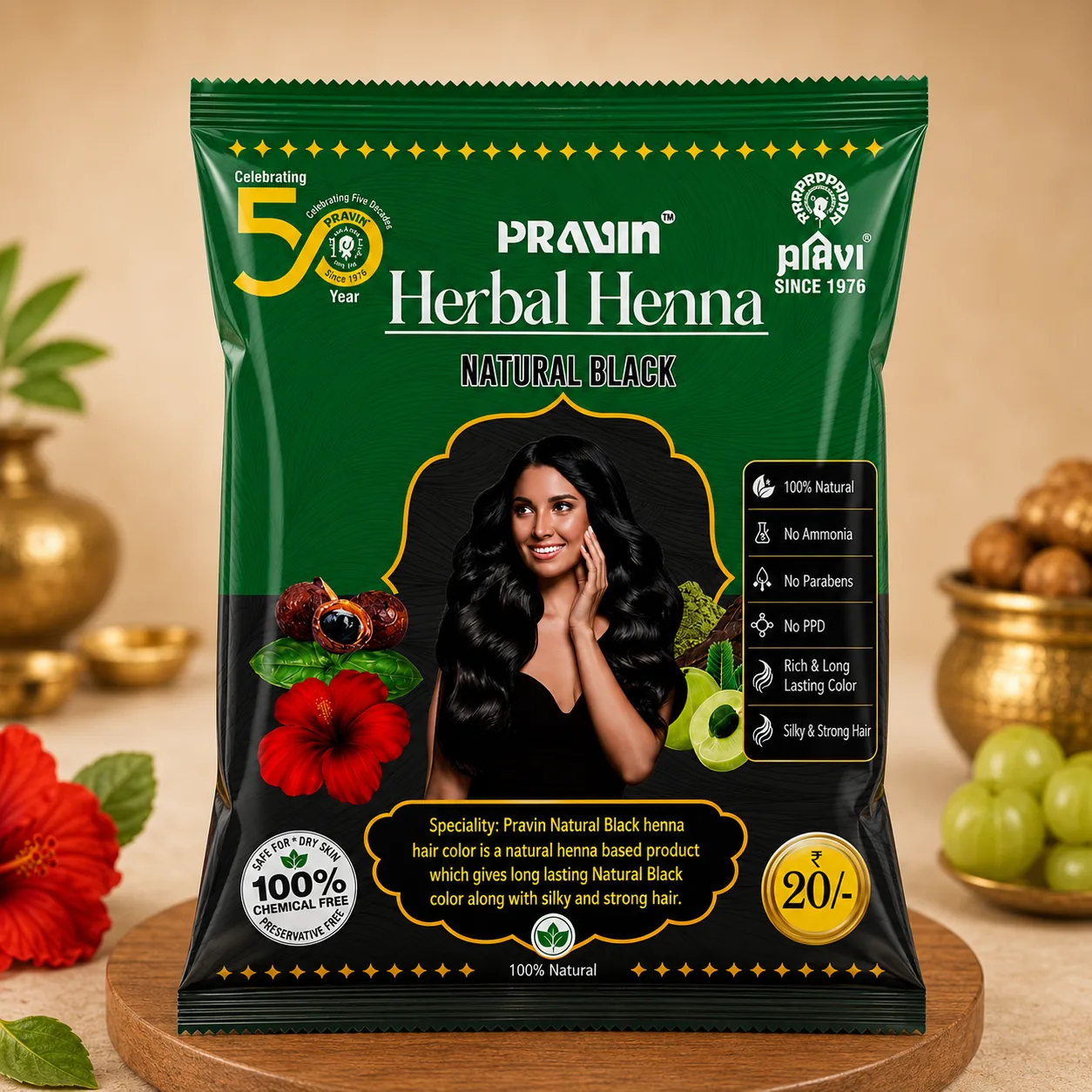 Pravin Herbal Black Hair Colour Powder — 12 pcs